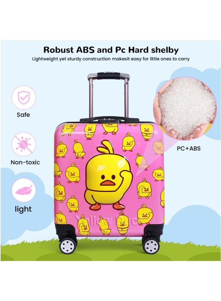 GGEROU Cartoon Children’s Trolley Case 18-inch Little Yellow Duck Boarding Case Universal Wheel Password Box Children’s Suitcase Pink - Image 2